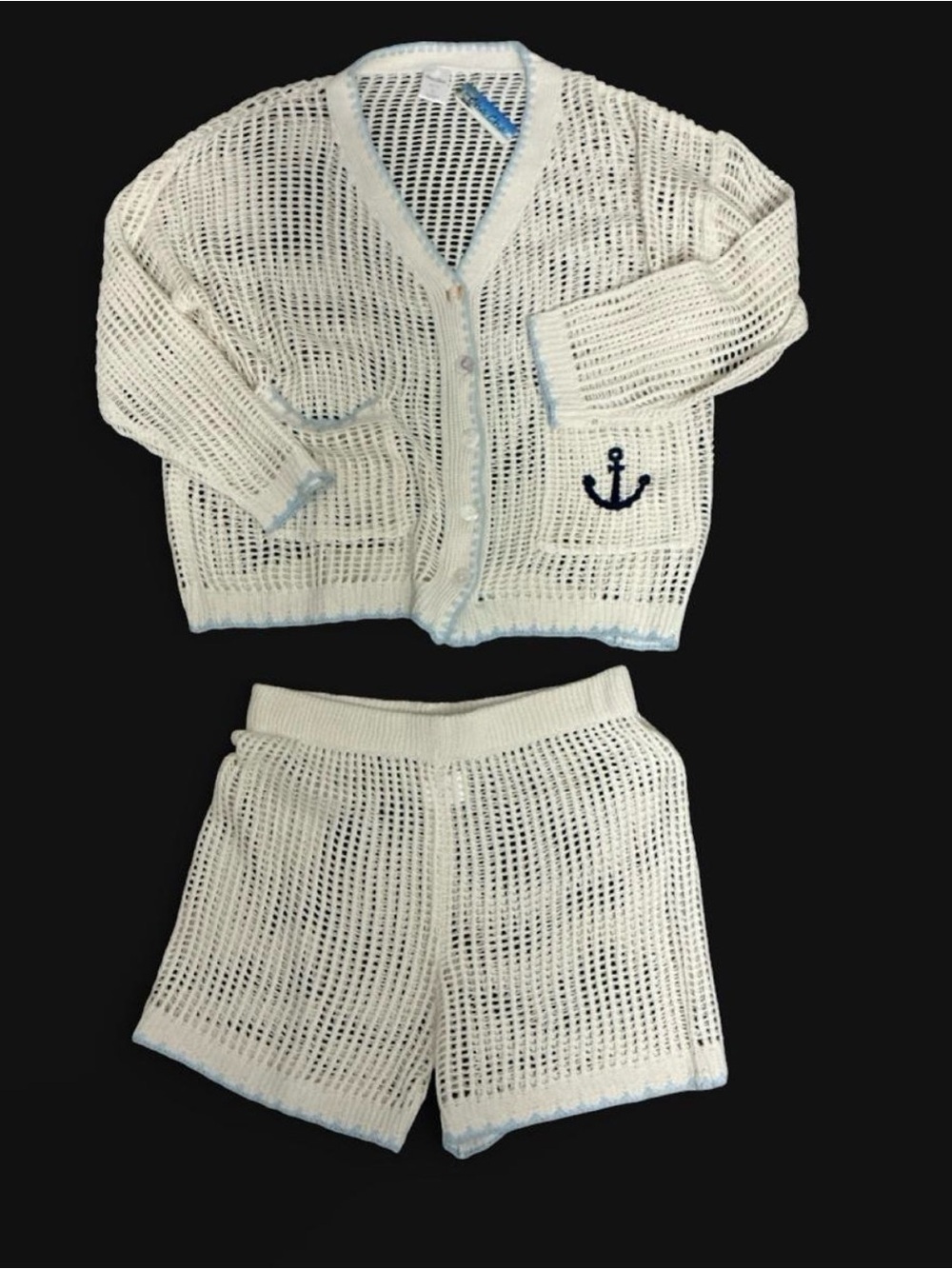 Cha Cha Cream Crochet Knit Cardigan & Shorts Set Size L